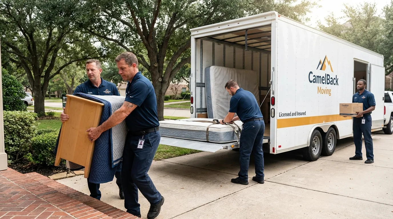 Crew loading residential truck for cross-state move from Bison, SD