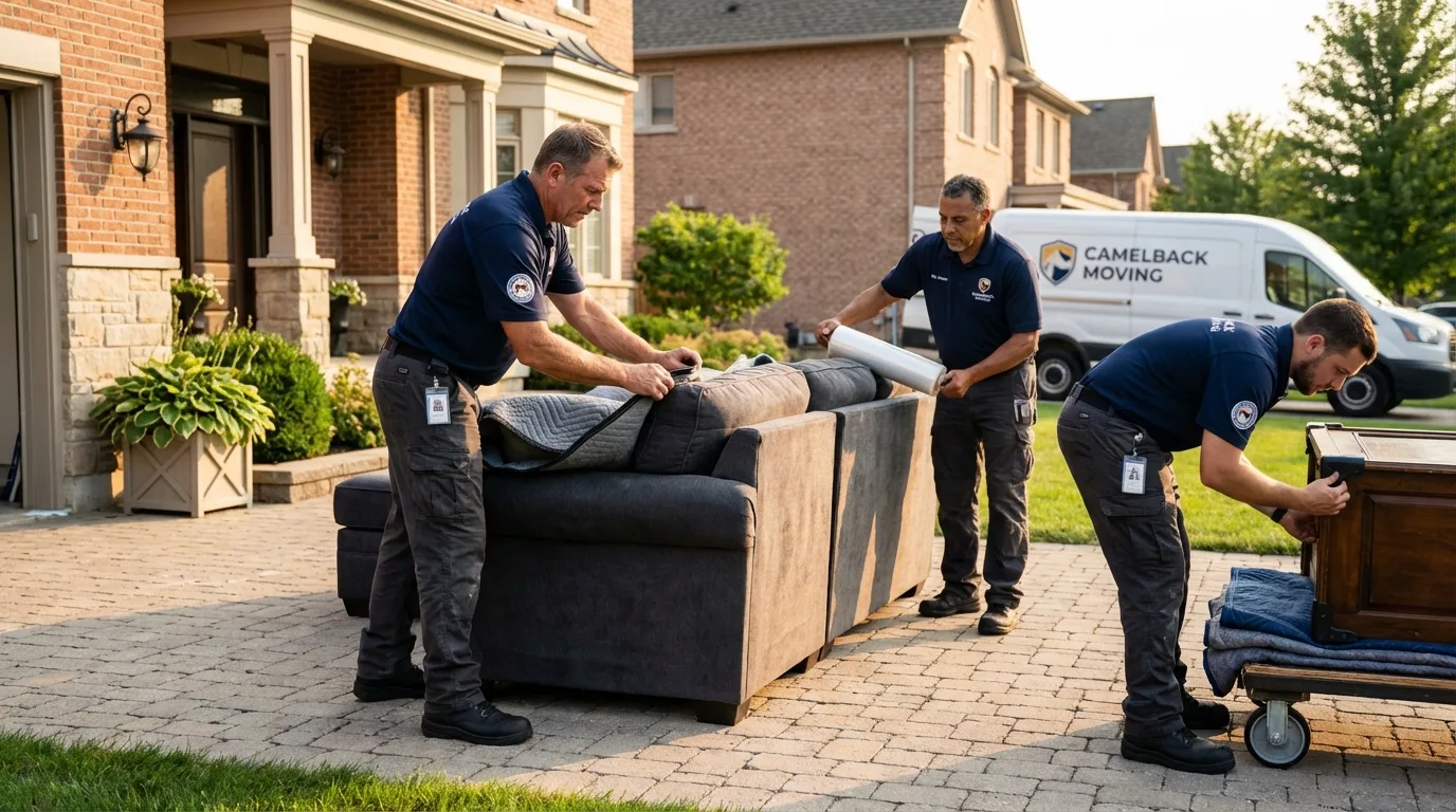 Large estate moving crew wrapping furniture in Bison, SD